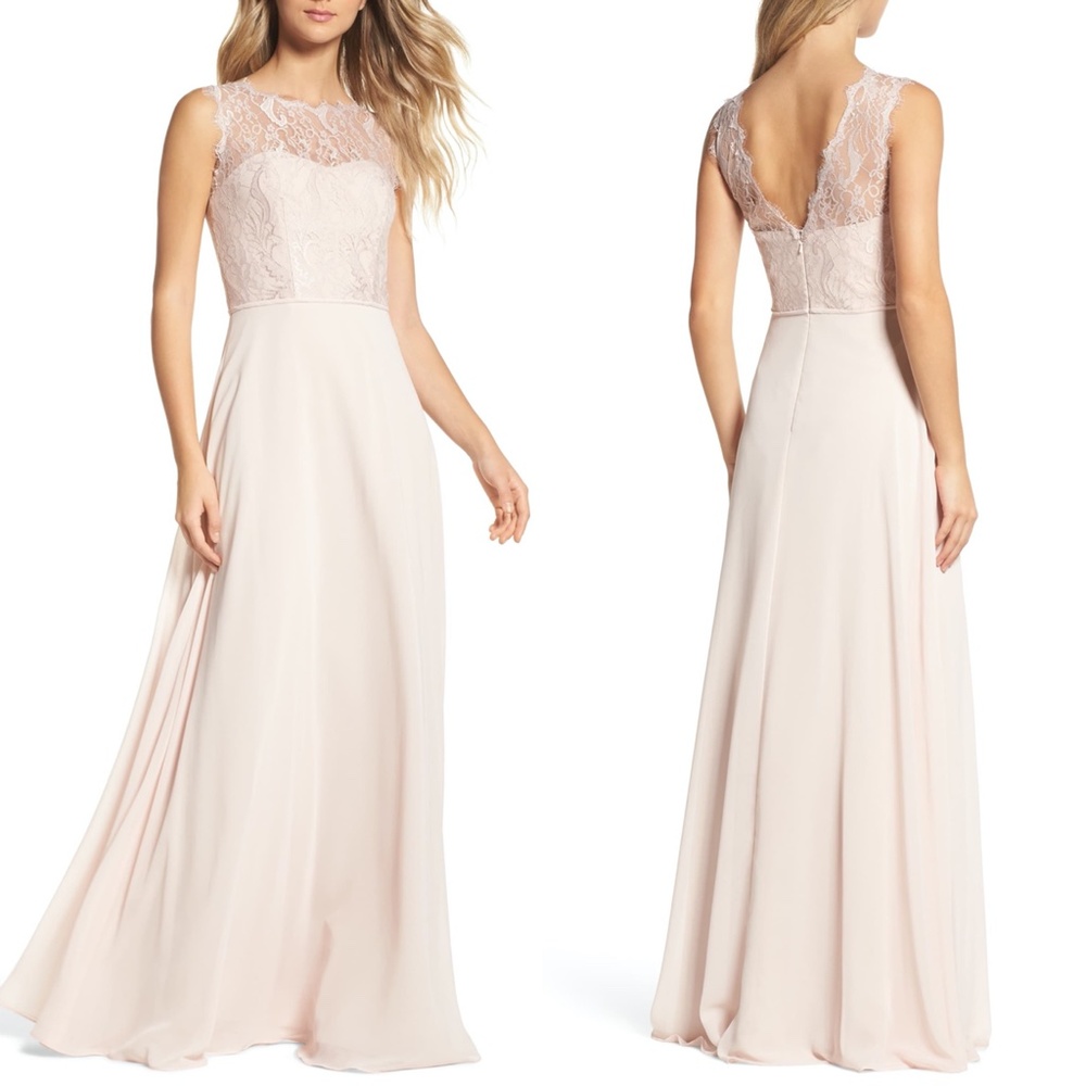 NEW 5756 HAYLEY PAIGE Occasions JLM Couture BLUSH Lace & Chiffon A-Line GOWN 16